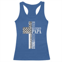 Blessed Papa Christian Cross Racerback Tank Top Faithful Dad Religious American Flag