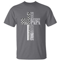 Blessed Papa Christian Cross T Shirt Faithful Dad Religious American Flag