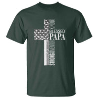 Blessed Papa Christian Cross T Shirt Faithful Dad Religious American Flag