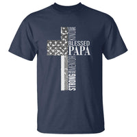 Blessed Papa Christian Cross T Shirt Faithful Dad Religious American Flag