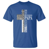 Blessed Papa Christian Cross T Shirt Faithful Dad Religious American Flag