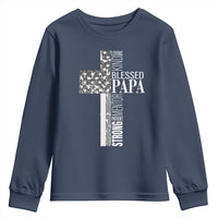 Blessed Papa Christian Cross Youth Sweatshirt Faithful Dad Religious American Flag