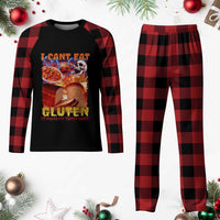 Funny Gluten Intolerance Plaid Pajama Set I Can't Eat Gluten It Makes My Tummy Hurt Skeleton Meme - Wonder Print Shop