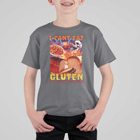 Funny Gluten Intolerance T Shirt For Kid I Can't Eat Gluten It Makes My Tummy Hurt Skeleton Meme
