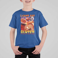 Funny Gluten Intolerance T Shirt For Kid I Can't Eat Gluten It Makes My Tummy Hurt Skeleton Meme