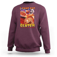 Funny Gluten Intolerance Sweatshirt I Can't Eat Gluten It Makes My Tummy Hurt Skeleton Meme