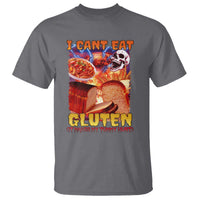 Funny Gluten Intolerance T Shirt I Can't Eat Gluten It Makes My Tummy Hurt Skeleton Meme