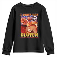 Funny Gluten Intolerance Youth Sweatshirt I Can't Eat Gluten It Makes My Tummy Hurt Skeleton Meme