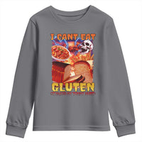 Funny Gluten Intolerance Youth Sweatshirt I Can't Eat Gluten It Makes My Tummy Hurt Skeleton Meme