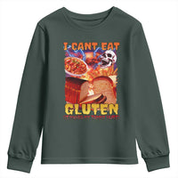 Funny Gluten Intolerance Youth Sweatshirt I Can't Eat Gluten It Makes My Tummy Hurt Skeleton Meme