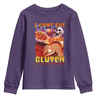 Funny Gluten Intolerance Youth Sweatshirt I Can't Eat Gluten It Makes My Tummy Hurt Skeleton Meme