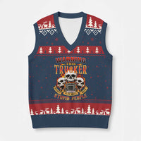 Funny Truck Driver Skull V-Neck Knit Sweater Vest Warning This Trucker Doesn't Play Well With Stupid People - Wonder Print Shop