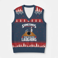 Funny Bowling V-Neck Knit Sweater Vest Hear The Ten Pin Laughing Bowler - Wonder Print Shop
