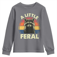 Funny Raccoon Youth Sweatshirt A Little Feral Trash Panda Meme Retro