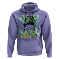 Retro Happy Go Lucky Messy Bun Shamrocks St. Patrick's Day Hoodie - Wonder Print Shop