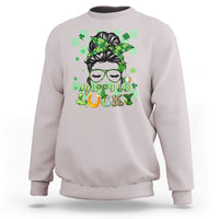 Retro Happy Go Lucky Messy Bun Shamrocks St. Patrick's Day Sweatshirt - Wonder Print Shop