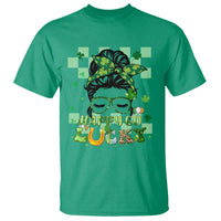 Retro Happy Go Lucky Messy Bun Shamrocks St. Patrick's Day T-Shirt - Wonder Print Shop