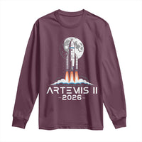 Lunar Journey 2026 Retro Rocket Launch Long Sleeve Shirt Space Exploration Astronomy Enthusiasts Sci-Fi Lovers