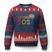 2026 Lunar Mission Retro Sunset Ugly Christmas Sweater Vintage Space Exploration Astronomy Enthusiasts Sci-Fi Lovers