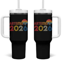 2026 Lunar Mission Retro Sunset Tumbler With Handle Vintage Space Exploration Astronomy Enthusiasts Sci-Fi Lovers