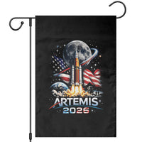 Patriotic 2026 Lunar Orbit Mission Rocket Launch Garden Flag American Flag n Moon Patriotic Space Astronomy Enthusiasts