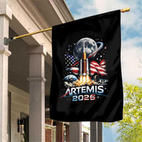 Patriotic 2026 Lunar Orbit Mission Rocket Launch Garden Flag American Flag n Moon Patriotic Space Astronomy Enthusiasts