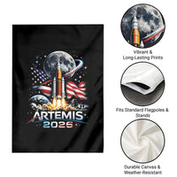 Patriotic 2026 Lunar Orbit Mission Rocket Launch Garden Flag American Flag n Moon Patriotic Space Astronomy Enthusiasts