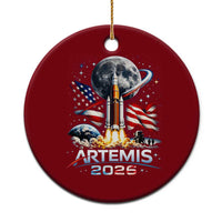 Patriotic 2026 Lunar Orbit Mission Rocket Launch Ceramic Ornament American Flag n Moon Patriotic Space Astronomy Enthusiasts TS02