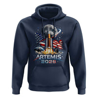 Patriotic 2026 Lunar Orbit Mission Rocket Launch Hoodie American Flag n Moon Patriotic Space Astronomy Enthusiasts TS02