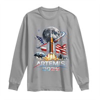 Patriotic 2026 Lunar Orbit Mission Rocket Launch Long Sleeve Shirt American Flag n Moon Patriotic Space Astronomy Enthusiasts TS02