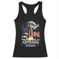 Patriotic 2026 Lunar Orbit Mission Rocket Launch Racerback Tank Top American Flag n Moon Patriotic Space Astronomy Enthusiasts TS02