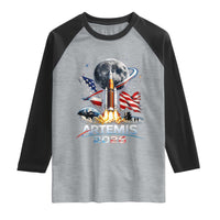 Patriotic 2026 Lunar Orbit Mission Rocket Launch Raglan Shirt American Flag n Moon Patriotic Space Astronomy Enthusiasts TS02