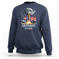 Patriotic 2026 Lunar Orbit Mission Rocket Launch Sweatshirt American Flag n Moon Patriotic Space Astronomy Enthusiasts TS02