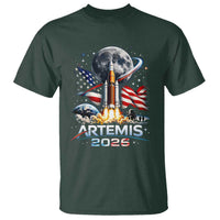 Patriotic 2026 Lunar Orbit Mission Rocket Launch T Shirt American Flag n Moon Patriotic Space Astronomy Enthusiasts TS02