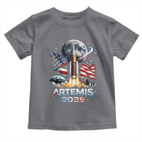 Patriotic 2026 Lunar Orbit Mission Rocket Launch Toddler T Shirt American Flag n Moon Patriotic Space Astronomy Enthusiasts TS02