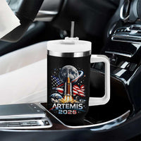 Patriotic 2026 Lunar Orbit Mission Rocket Launch Tumbler With Handle American Flag n Moon Patriotic Space Astronomy Enthusiasts