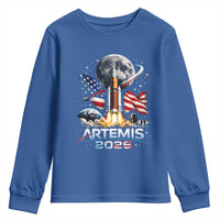 Patriotic 2026 Lunar Orbit Mission Rocket Launch Youth Sweatshirt American Flag n Moon Patriotic Space Astronomy Enthusiasts TS02
