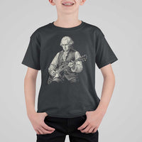George Washington Rock Star Portrait T Shirt For Kid Funny Electric Guitar Player Founding Father Patriotic Graphic