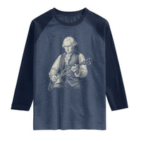 George Washington Rock Star Portrait Raglan Shirt Funny Electric Guitar Player Founding Father Patriotic Graphic