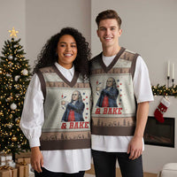 And Bake Funny Benjamin Franklin Patriotic Graphic Matching V-Neck Knit Sweater Vest Vintage Founding Father Distressed Stars and Lightning Bolts Dynamic Duo