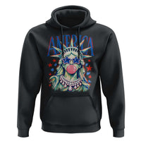 America Statue of Liberty Blowing Bubblegum Hoodie Star and Glasses Patriotic Summer Vibes Graphic