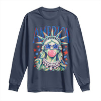 America Statue of Liberty Blowing Bubblegum Long Sleeve Shirt Star and Glasses Patriotic Summer Vibes Graphic