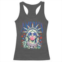 America Statue of Liberty Blowing Bubblegum Racerback Tank Top Star and Glasses Patriotic Summer Vibes Graphic