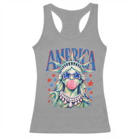 America Statue of Liberty Blowing Bubblegum Racerback Tank Top Star and Glasses Patriotic Summer Vibes Graphic