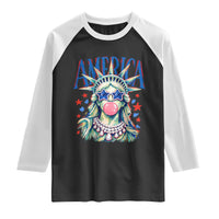 America Statue of Liberty Blowing Bubblegum Raglan Shirt Star and Glasses Patriotic Summer Vibes Graphic