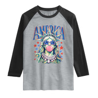 America Statue of Liberty Blowing Bubblegum Raglan Shirt Star and Glasses Patriotic Summer Vibes Graphic
