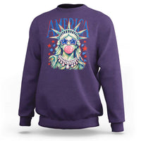 America Statue of Liberty Blowing Bubblegum Sweatshirt Star and Glasses Patriotic Summer Vibes Graphic