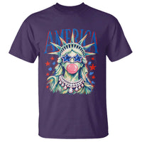 America Statue of Liberty Blowing Bubblegum T Shirt Star and Glasses Patriotic Summer Vibes Graphic