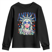 America Statue of Liberty Blowing Bubblegum Youth Sweatshirt Star and Glasses Patriotic Summer Vibes Graphic