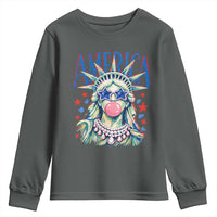 America Statue of Liberty Blowing Bubblegum Youth Sweatshirt Star and Glasses Patriotic Summer Vibes Graphic